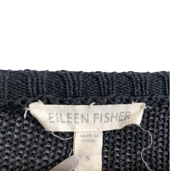 Eileen Fisher Organic Linen Bold Striped Crewneck Semi Sheer Sweater Grey Small - Picture 8 of 8